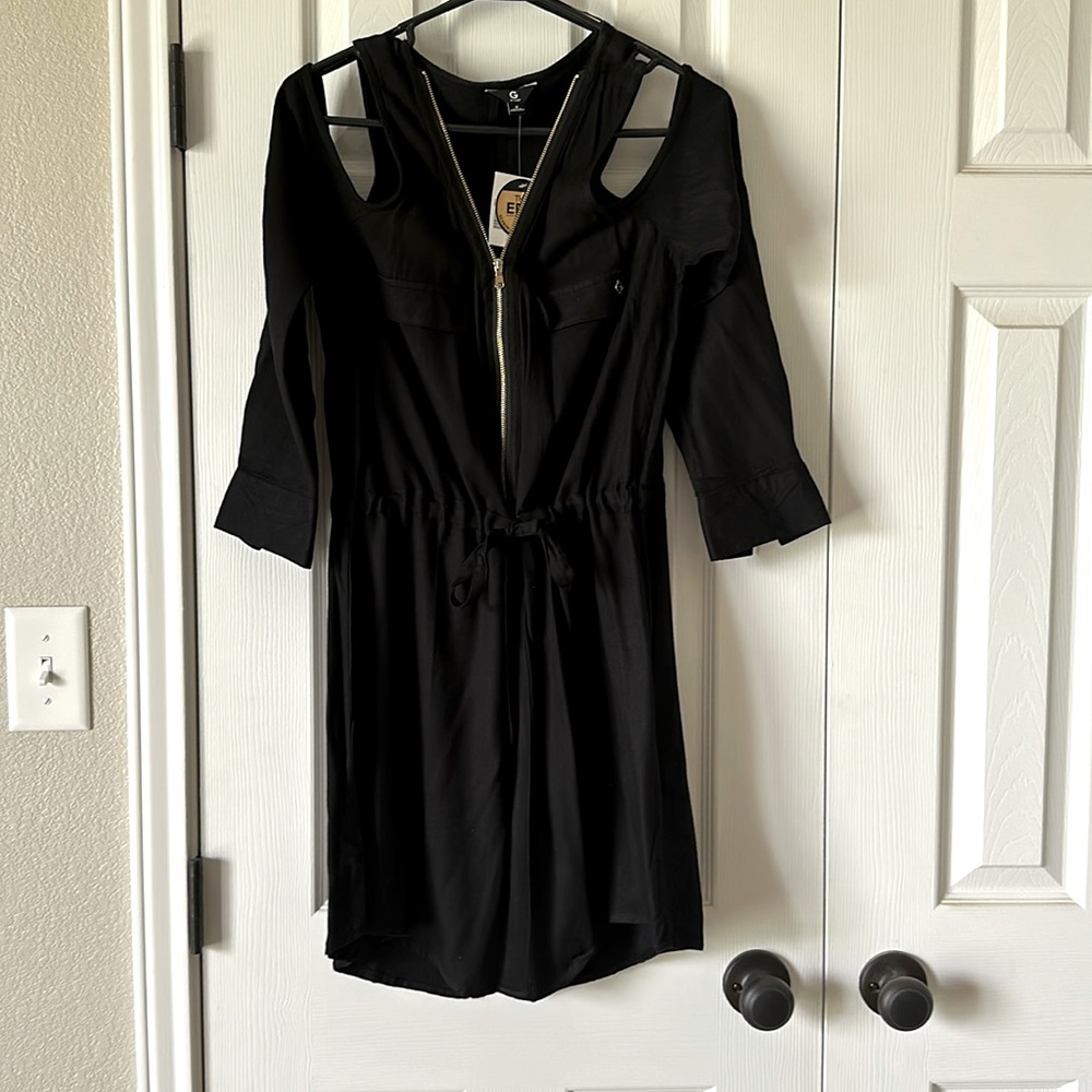 Guess black off the shoulder zip dress